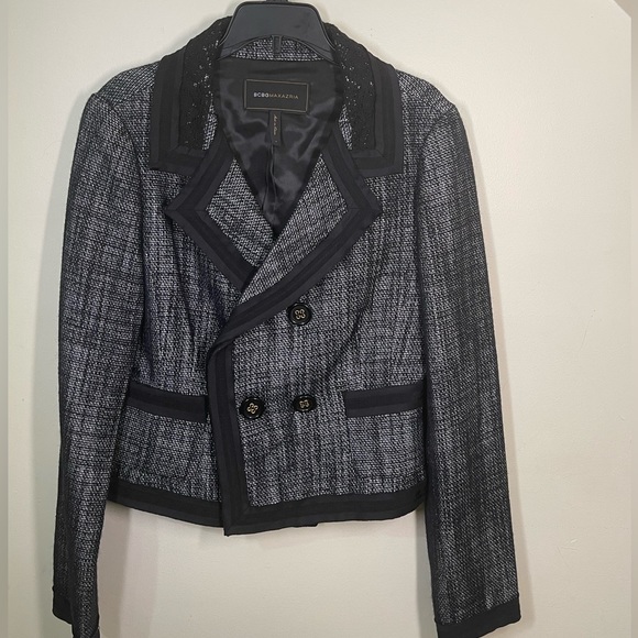 BCBGMaxAzria Other - BCBG Maxazria Tweed Blazer Black Silver Double Breasted Wool Blend with skirt